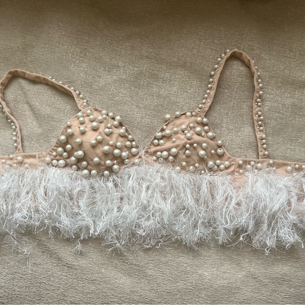 Asos Luxe top and skirt set. Pearl embellished. Blush and white color.